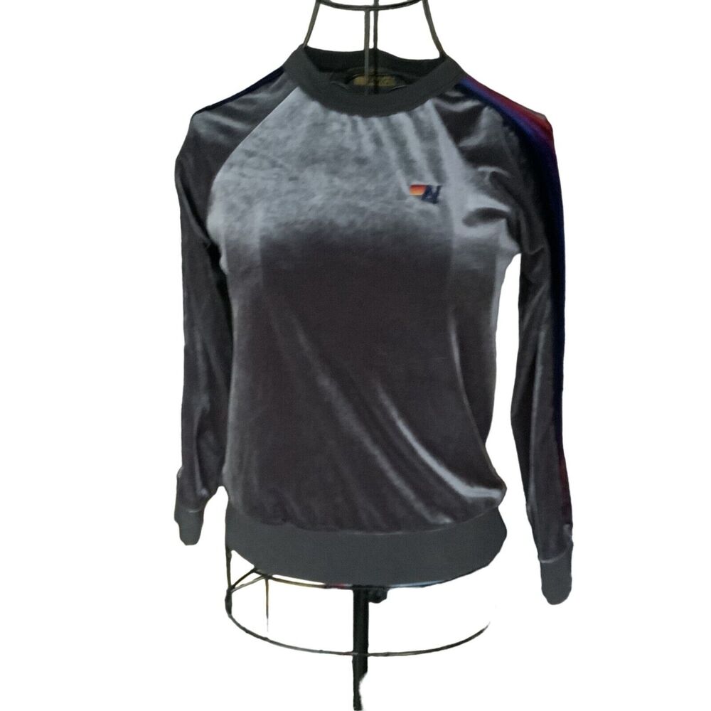 AVIATOR NATION Sweatshirt Rainbow Velvet Velour Gray Junior Size 12
